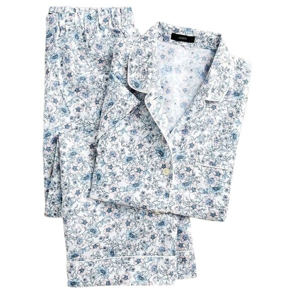 J Crew Linen-cotton blend short-sleeve pajama set in floral vines XXL NWT - Picture 1 of 6